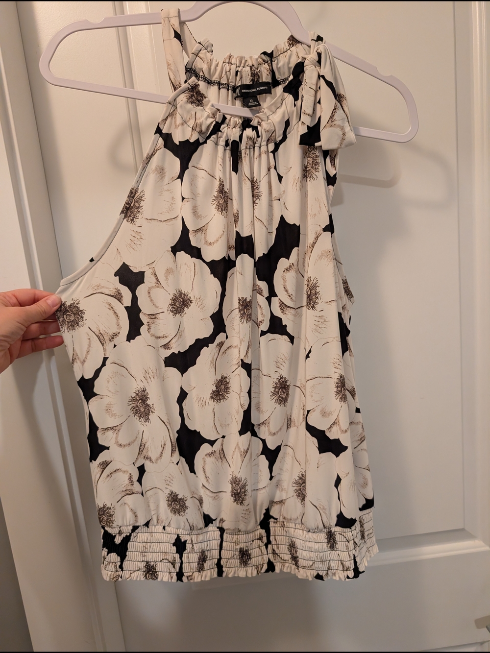 Floral Halter Tank Top in Cream & Black